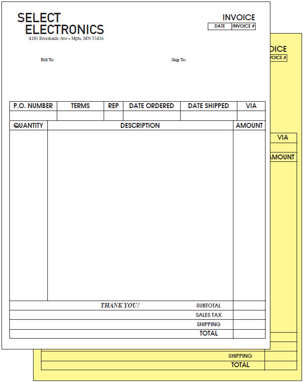 Custom Printed 2-Part Carbonless Sets, 8.5″ x 11″, black ink, 1-side, NCR Forms