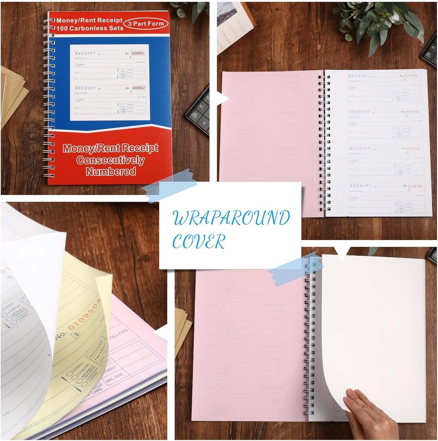 10 Pcs Carbonless Money & Rent Receipt Books – Spiral Bound, 3 Part, 100 Sets