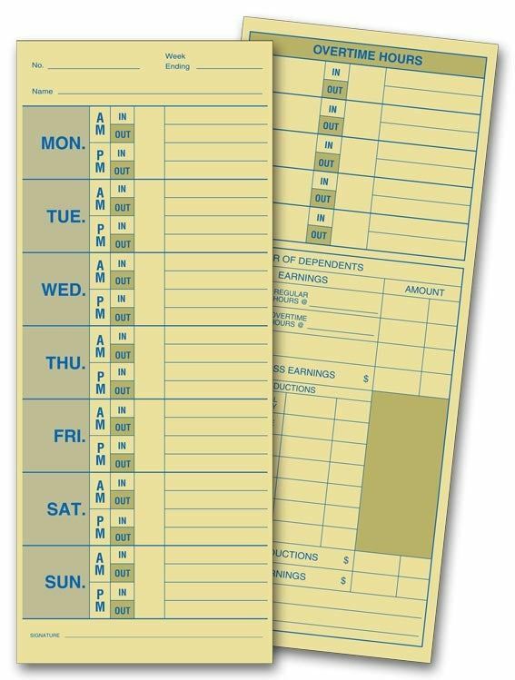 222 Weekly Time Card Manila Tag Stock 3 1/2 x 8 1/2″ QTY 250