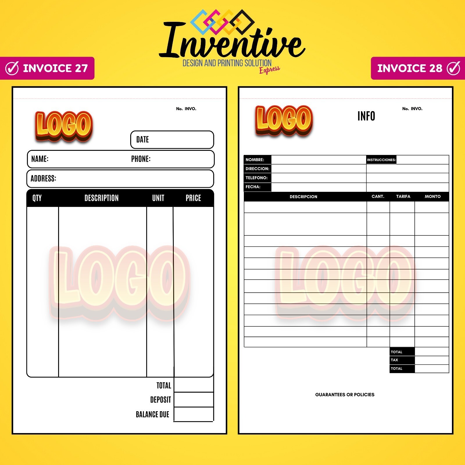 Custom sales notes/invoices for your business free design8.5×5.5″ passing paper.