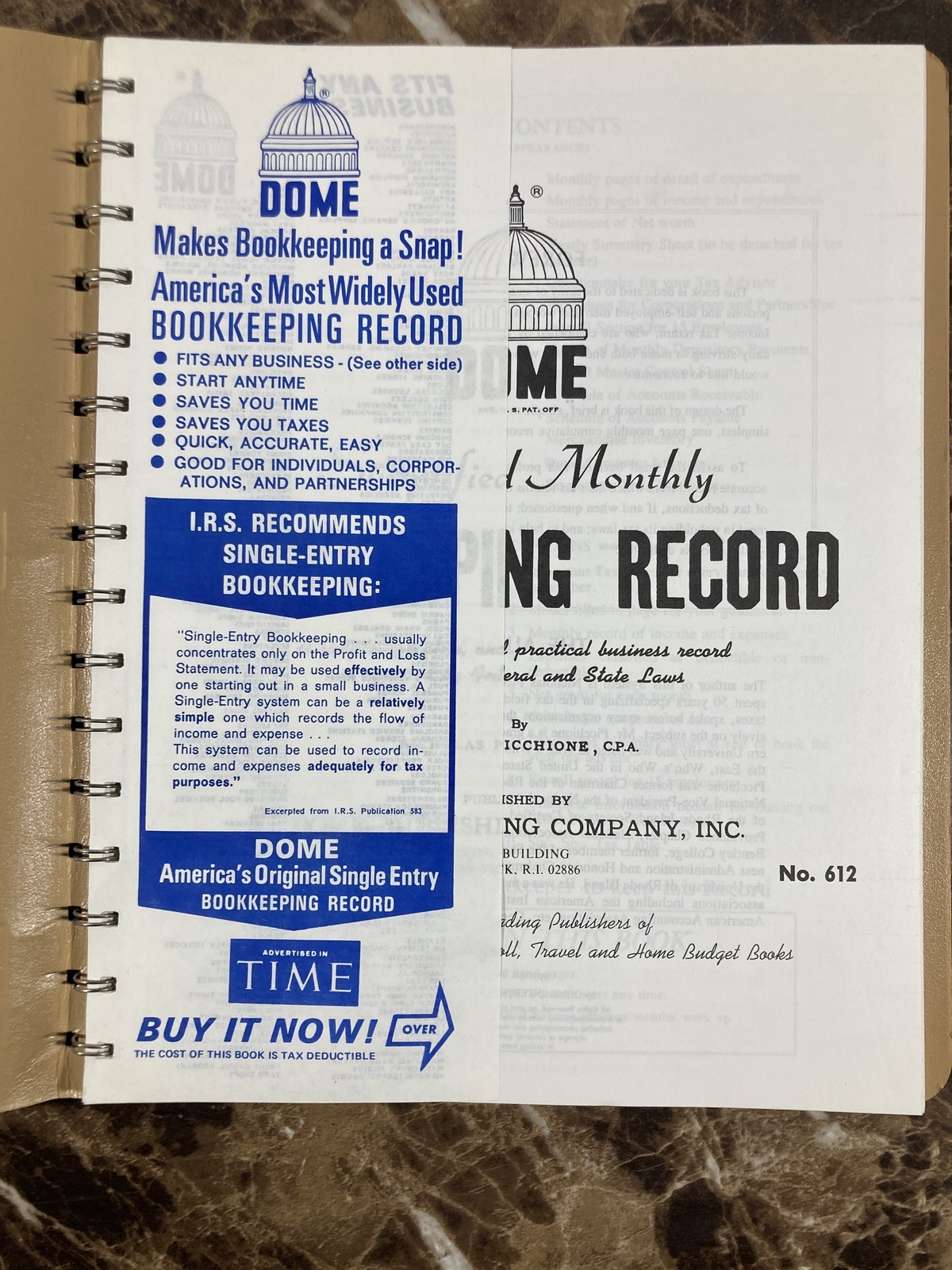 DOME Simplified Monthly Bookkeeping Record # 612 Vintage Business Tax Organizer