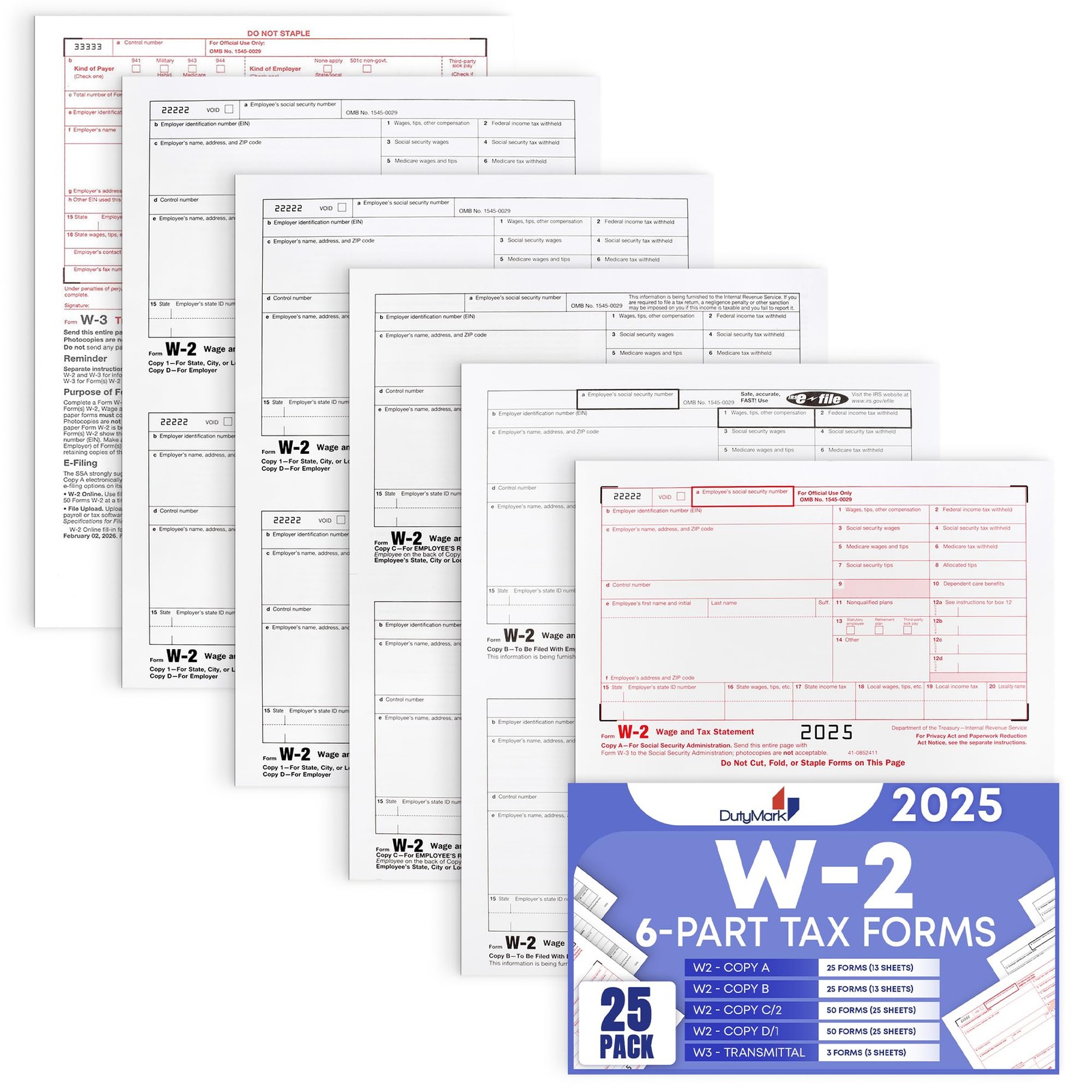 W2 Forms 2025 6 Part, Kit of Laser Tax for 25 25 No Envelopes