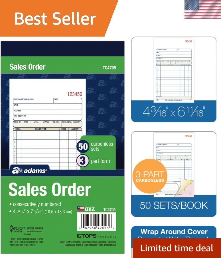Streamlined 3-Part Sales Order Book with Consecutive Numbers – 50 Sets, Blue Ink
