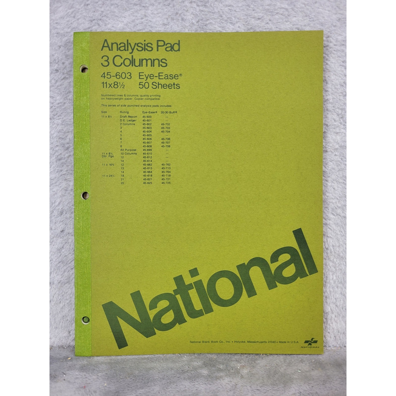 National 45-603 Eye-Ease Analysis Pad 3 Columns 11×8.5 50 Sheets Vintage USA