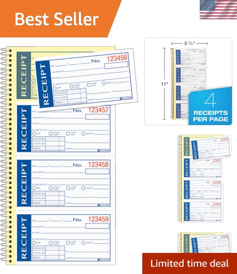 200-Set Write ‘n Stick Receipt Book – Carbonless, 5-1/4″ x 11″ for Easy Tracking