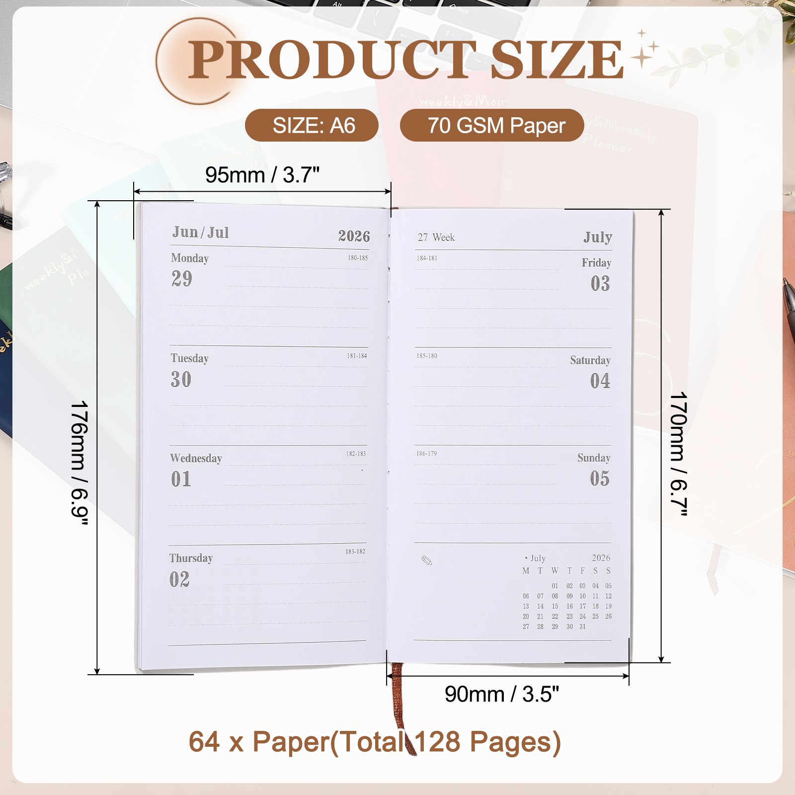 Daily Planner Notebook, A6 6.9 x 3.7″ 2026 to Do List Notebook, Dark Blue
