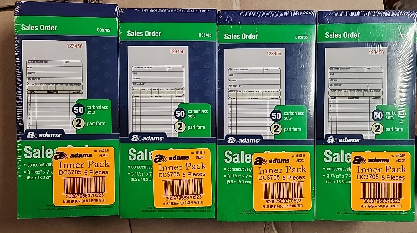 Lot Of 4 Adams Sales Order Book 2 Part Carbonless 3-11/32 x 7-3/16 Inches 5 Pack