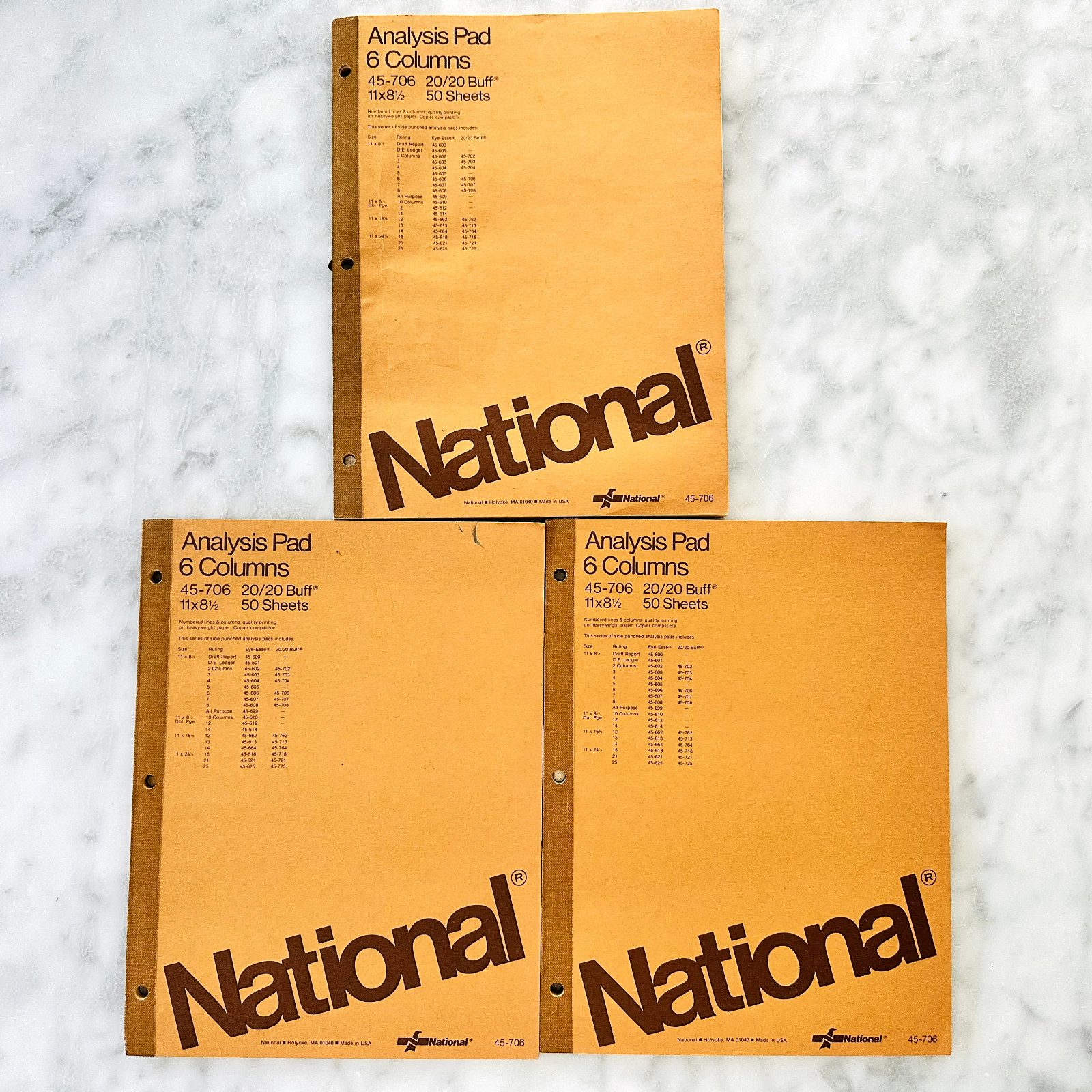 3 Vintage National Brand Analysis 6 Column Pads 50 Sheets *1 w/45 Sheets #45-706