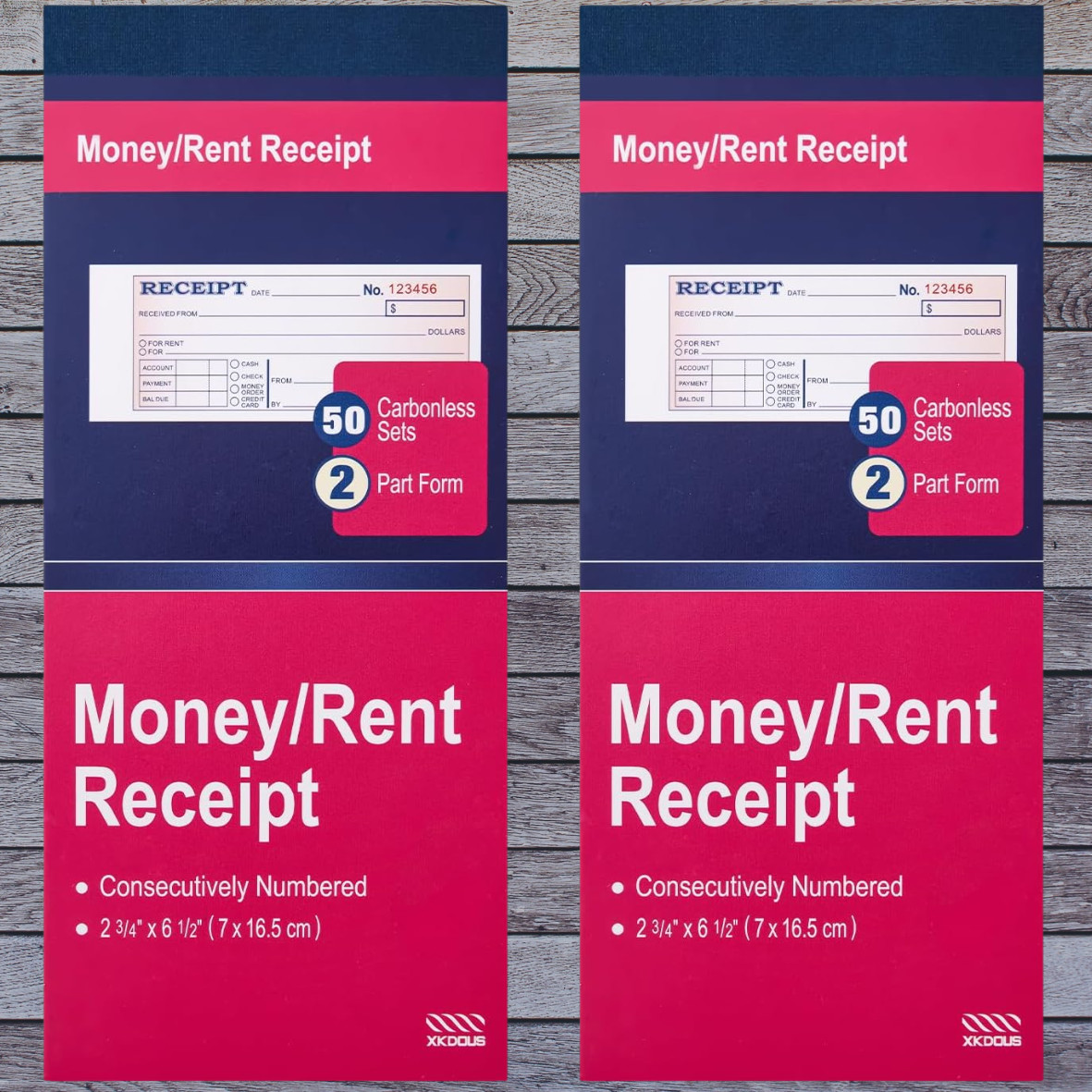 2 Pack Money and Rent Receipt Book, 2-Part Carbonless, 2-3/4 x 6-1/2