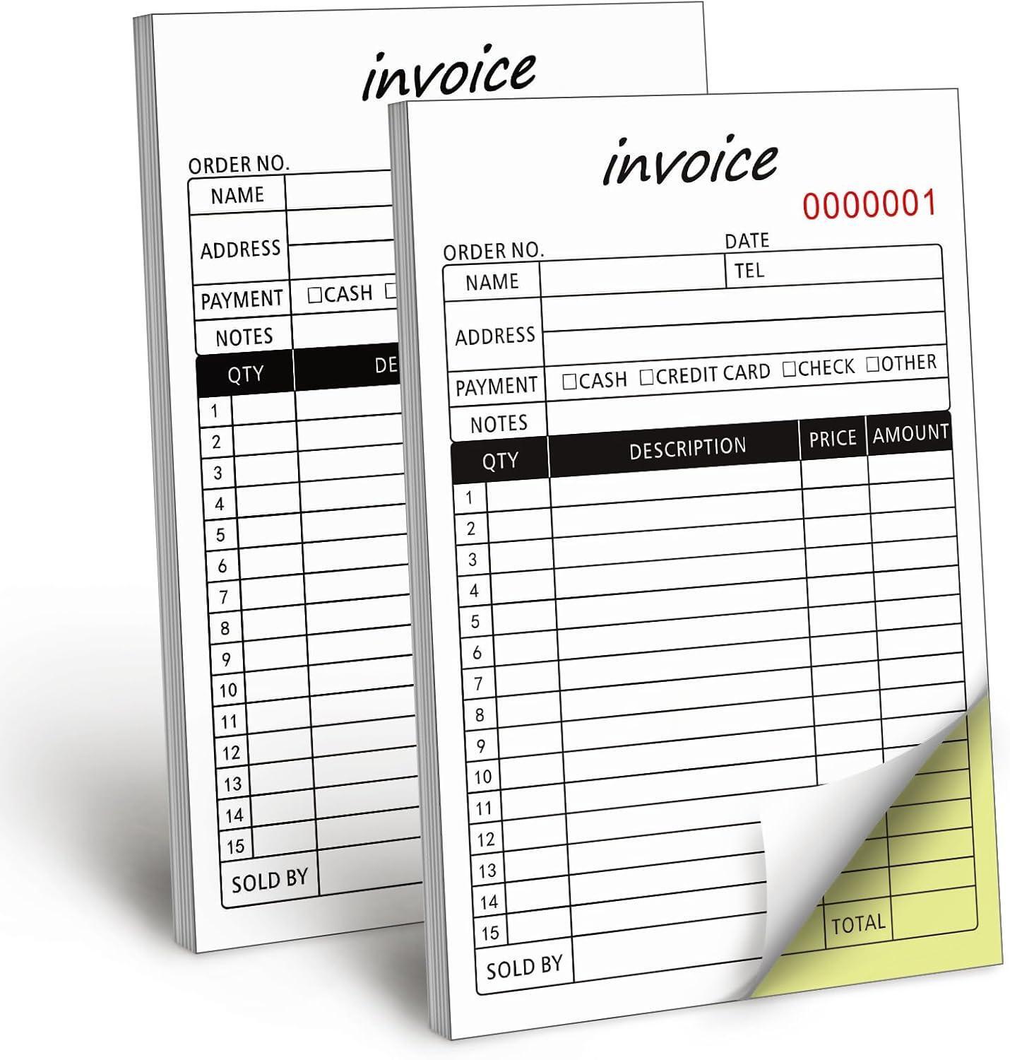 Carbonless Invoice Book 2-part 50 Sets 8.3×5.5 in for Small Business Receipts