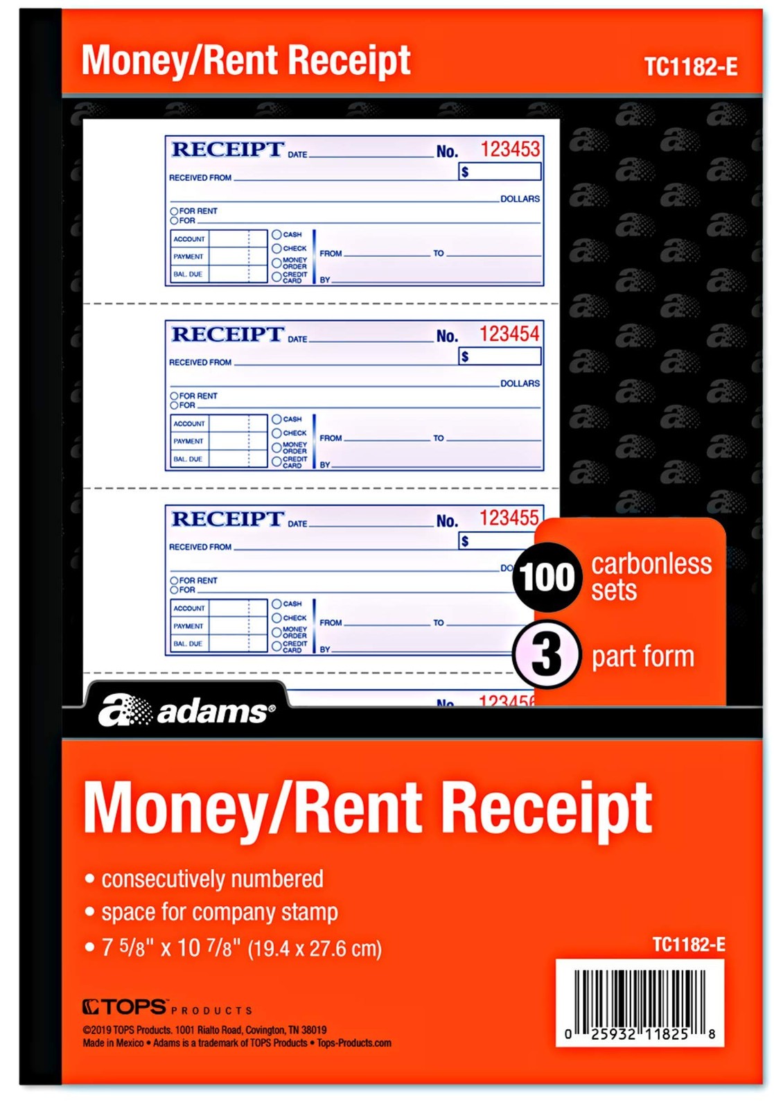 Adams 3 Pack Carbonless Rent Receipt Books For Landlords 100 Sets Orange Black