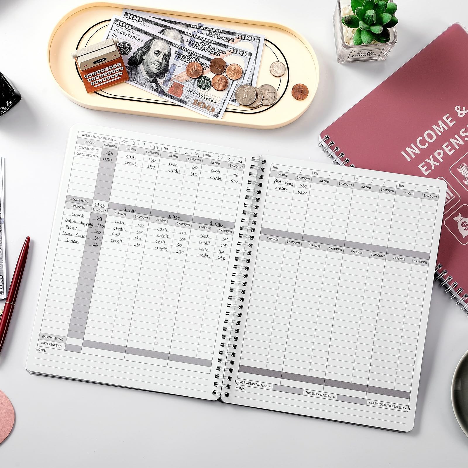 Income and Expense Log Book – Bookkeeping Record Medium, Red
