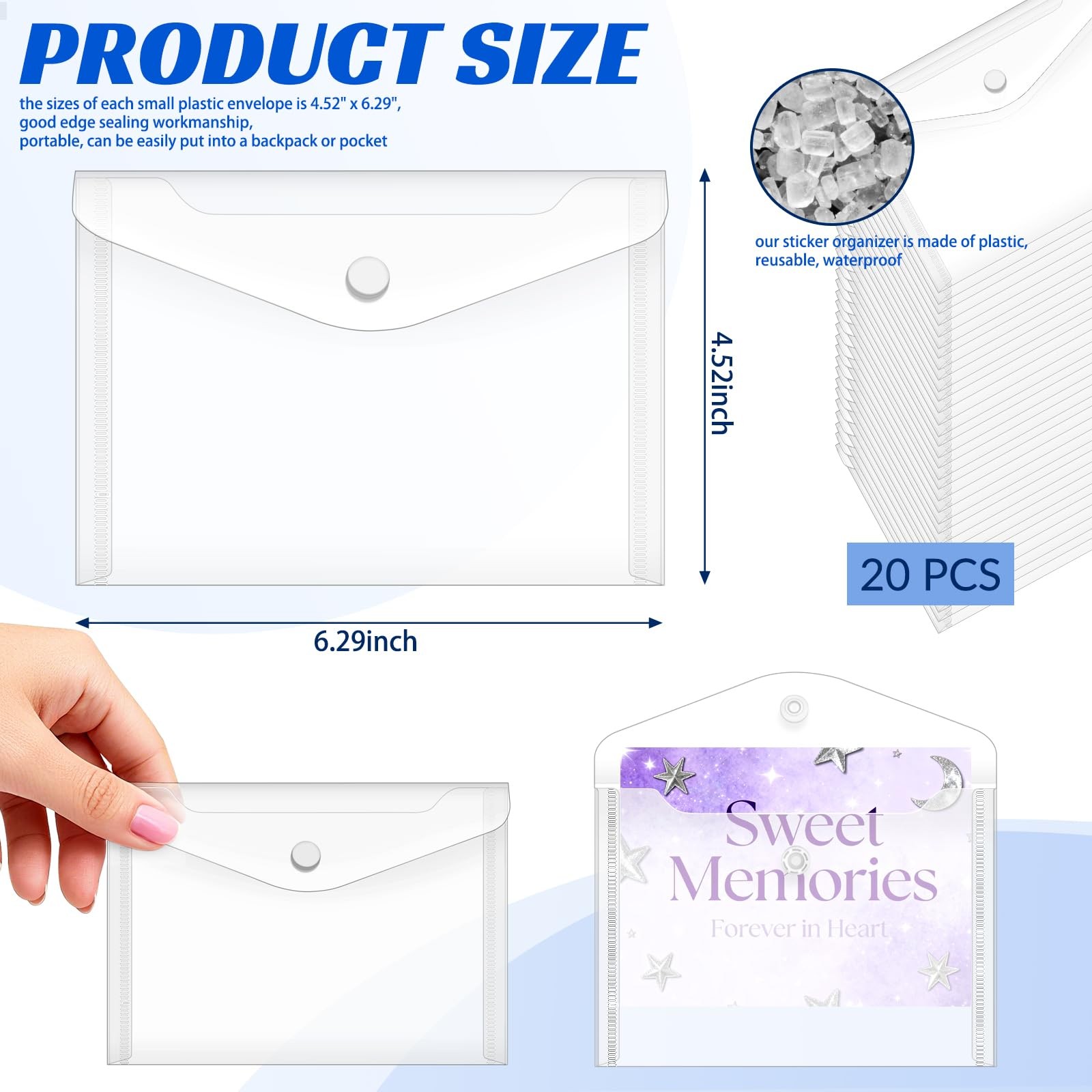 Vmiapxo 20 Pack Stamp and Die Storage Pockets, Reusable Small 4″ x 6″, Clear