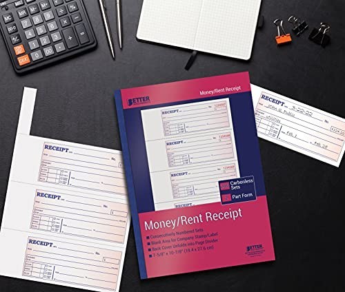 Better Office Products Cash Money and Rent Receipt Books, 4 Pack, Large Size, 2-