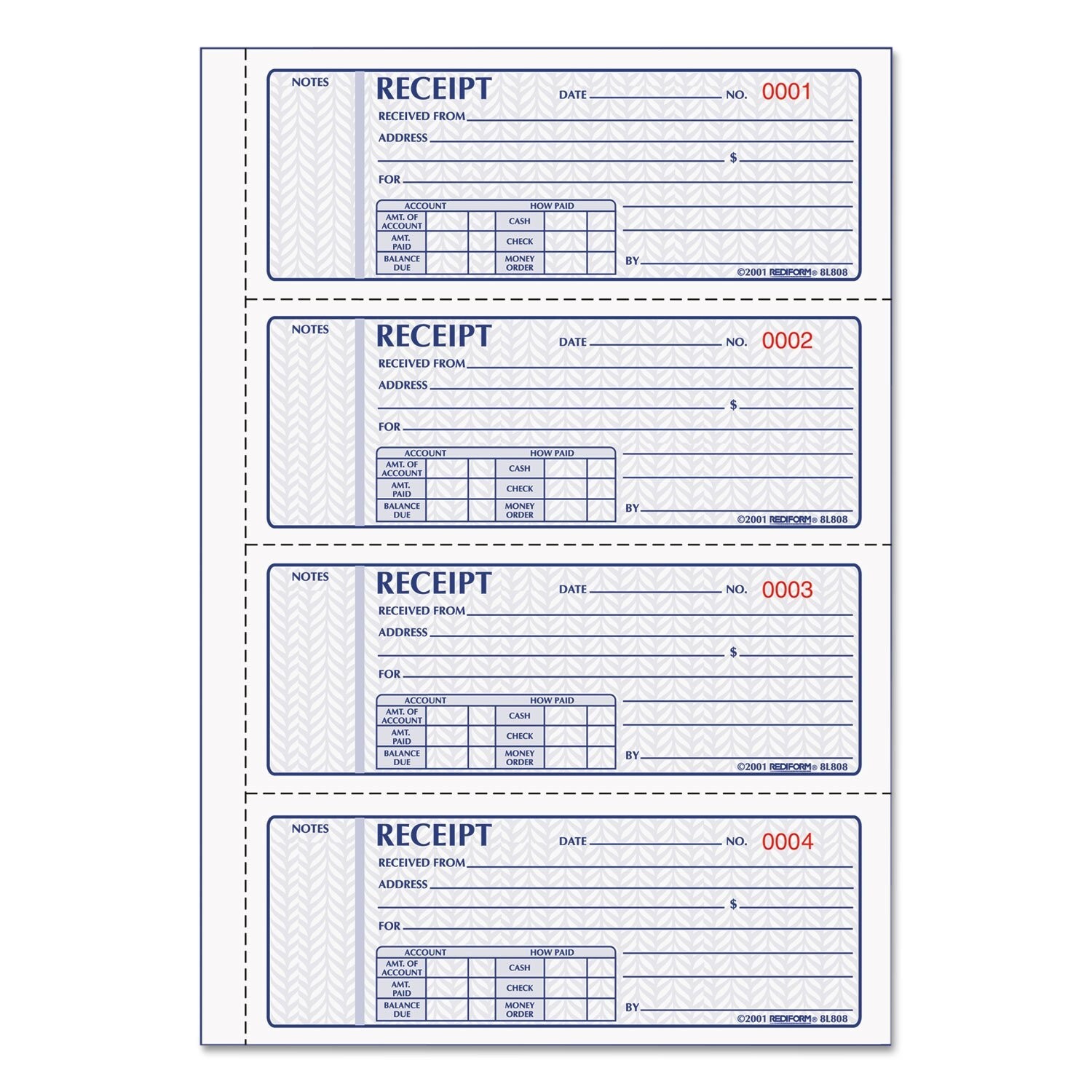 Rediform Receipt Books (RED8L808) Blue 11 x 7.625 inches 2.75″ x 7″