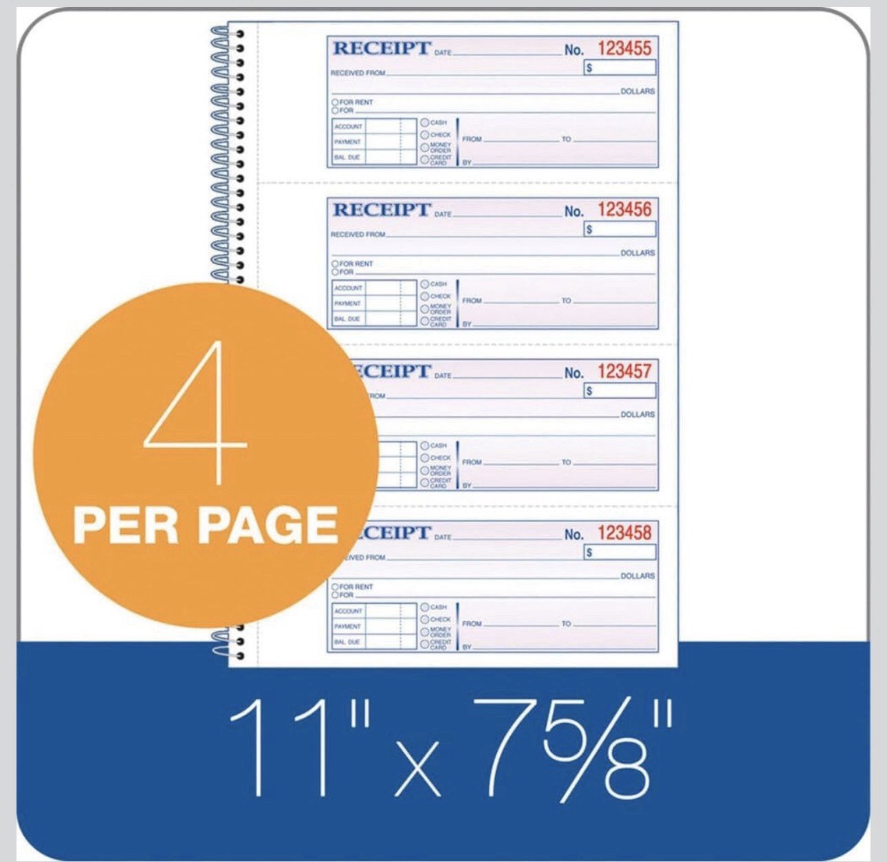 Adams SC1182PK Money Receipt Book,Spiral,2-Part,7-5/8-Inch x11-Inch,1000/PK,WE/C