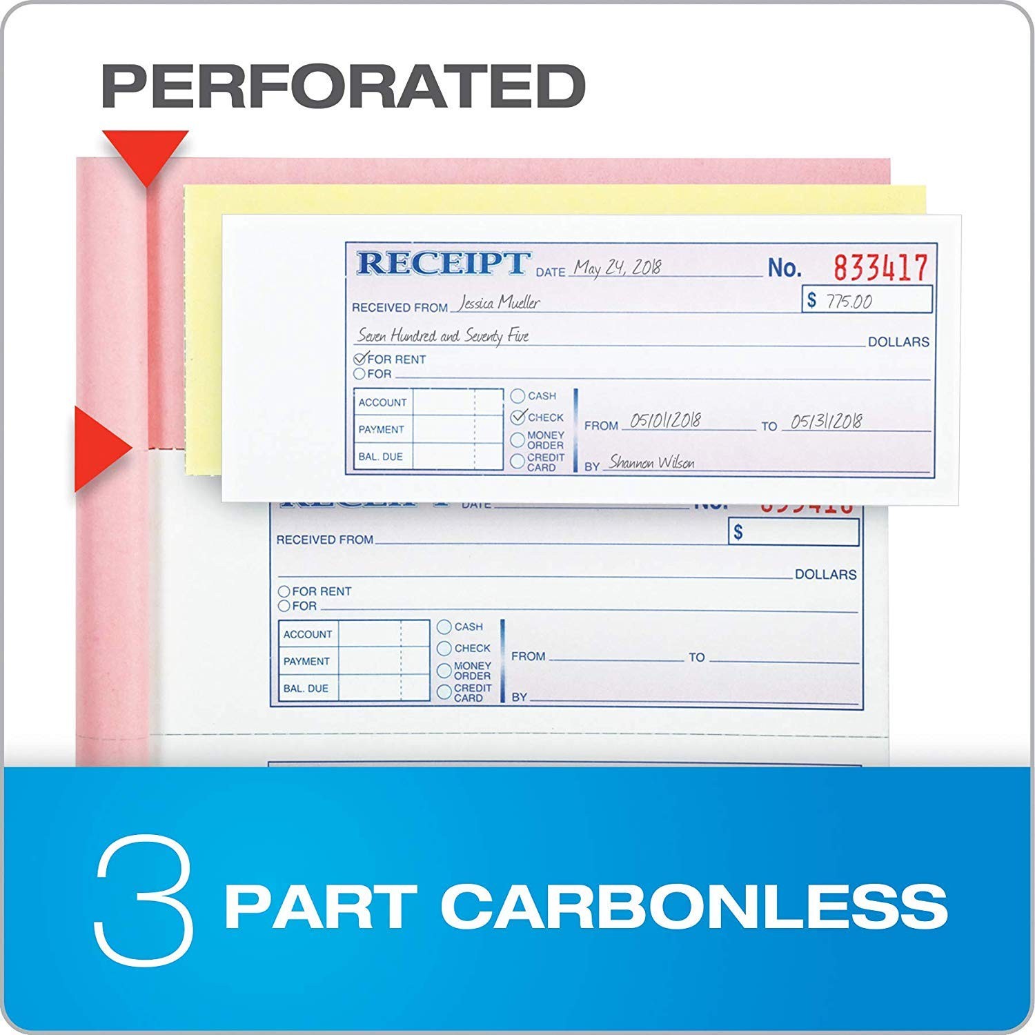 Adams 3 Pack Carbonless Rent Receipt Books For Landlords 100 Sets Orange Black
