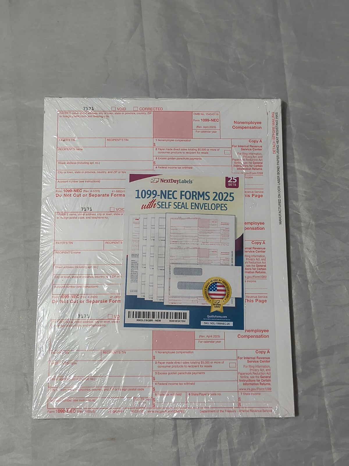Next Day Labels 1099 NEC Forms 2025 With Self Seal Envelopes 25 Sets