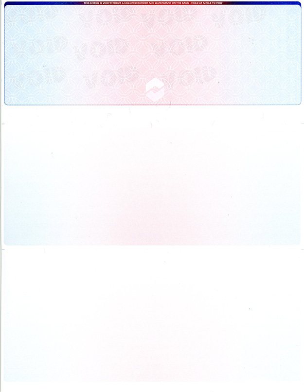 250 Blank Check Stock Paper – Check on Top – Color Blue- Red- Blue