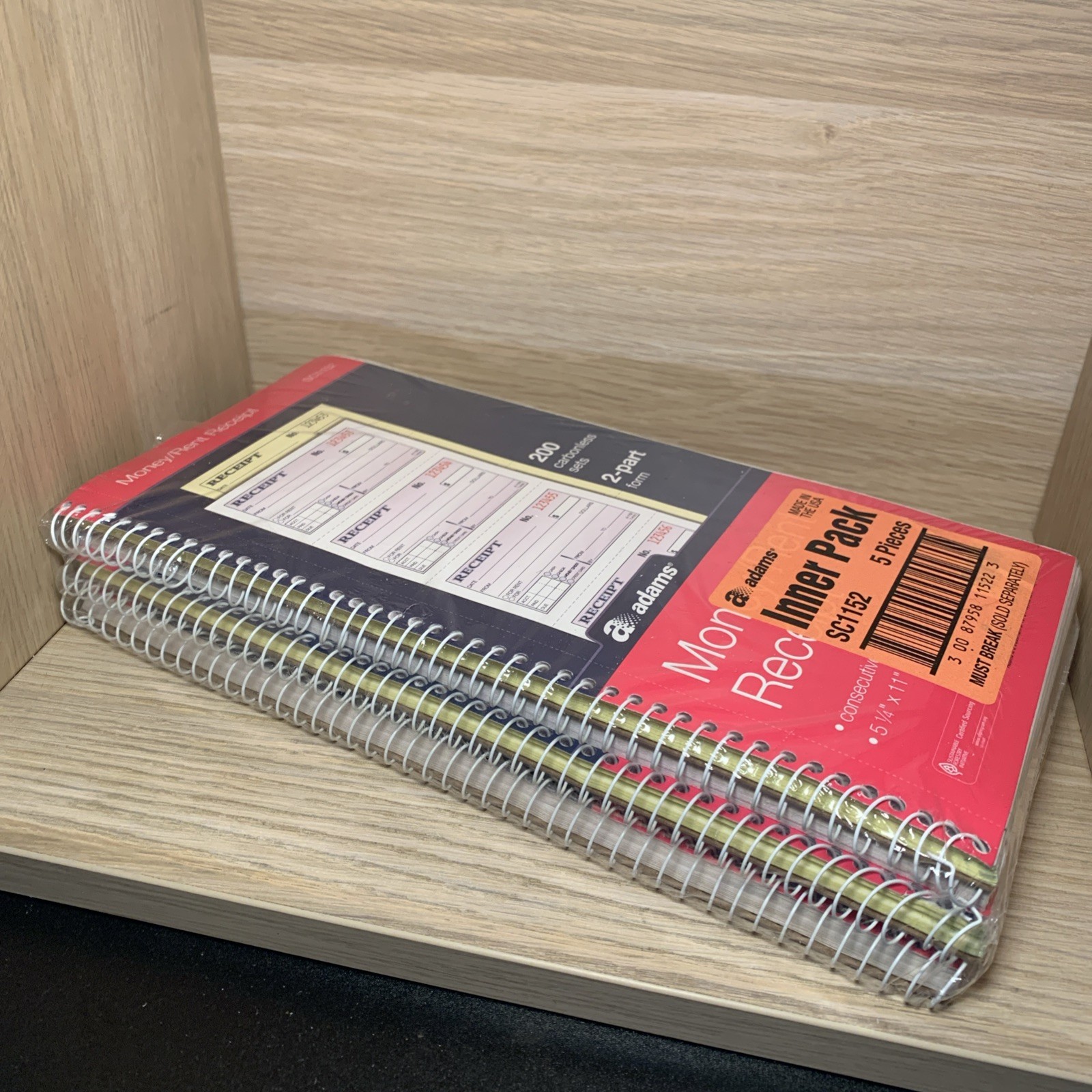 Adams Spiral Money Rent Receipt Books, 2 Part, 5-1/4″ x 11″, 5 Pack (1000 Forms)