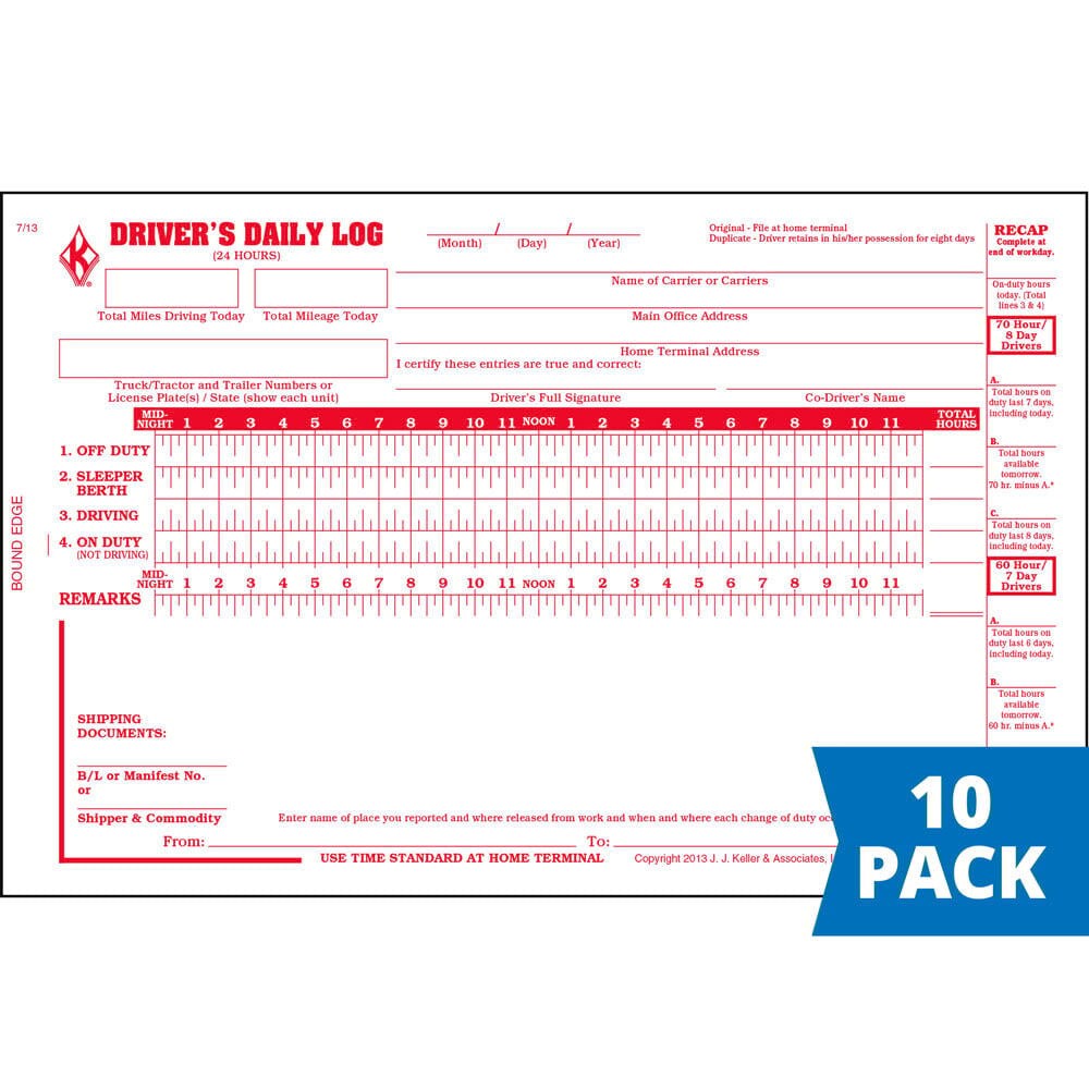 J. J. Keller 10-pk. Driver Daily Log Book with Detailed DVIR & Daily Recap,