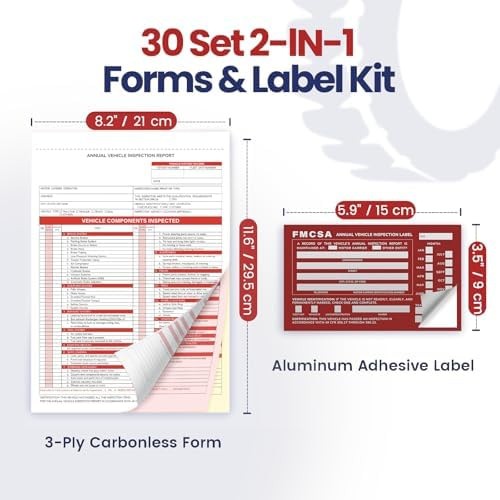 Annual Vehicle Inspection Record Kit – 3-Part NCR Forms (30 Sets) + High-Visi…