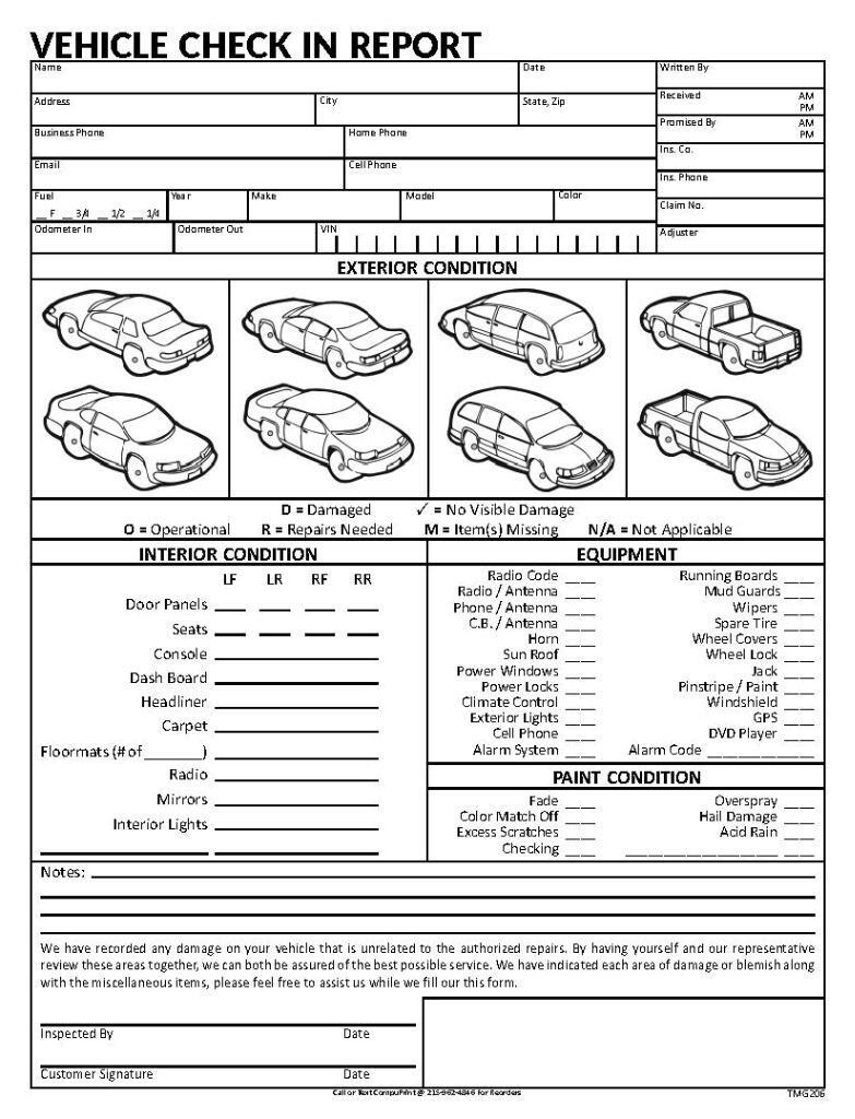 Vehicle Check In Report Forms / 8.5 x 11 / 2 or 3 Part / TMG206