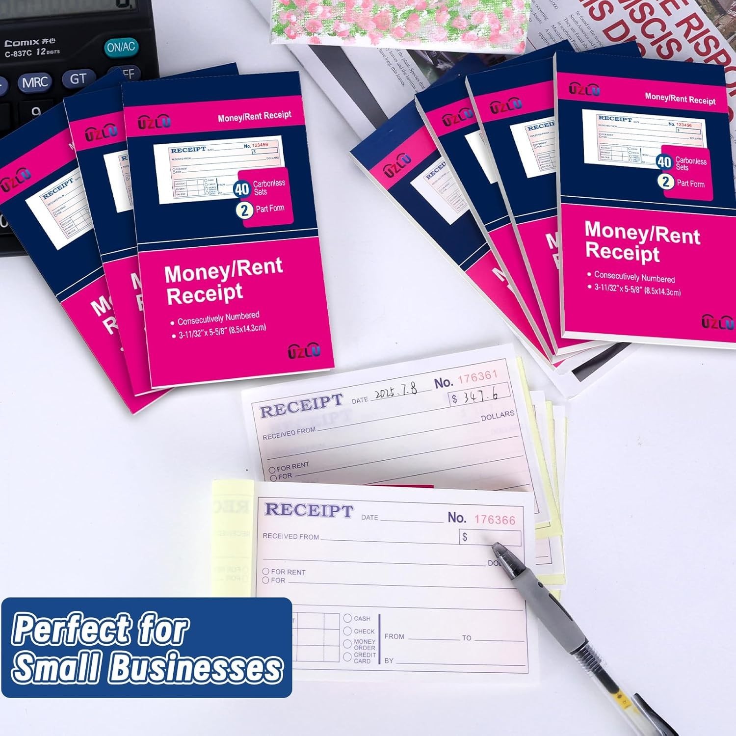 20 Packs Money and Rent Receipt Book, 3-11/32″ x 5-5/8″ Rent Receipt Books,