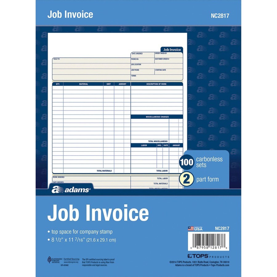 Adams NC2817 Contractor Form 100 Sheets 2-Part Carbonless 8.5×11