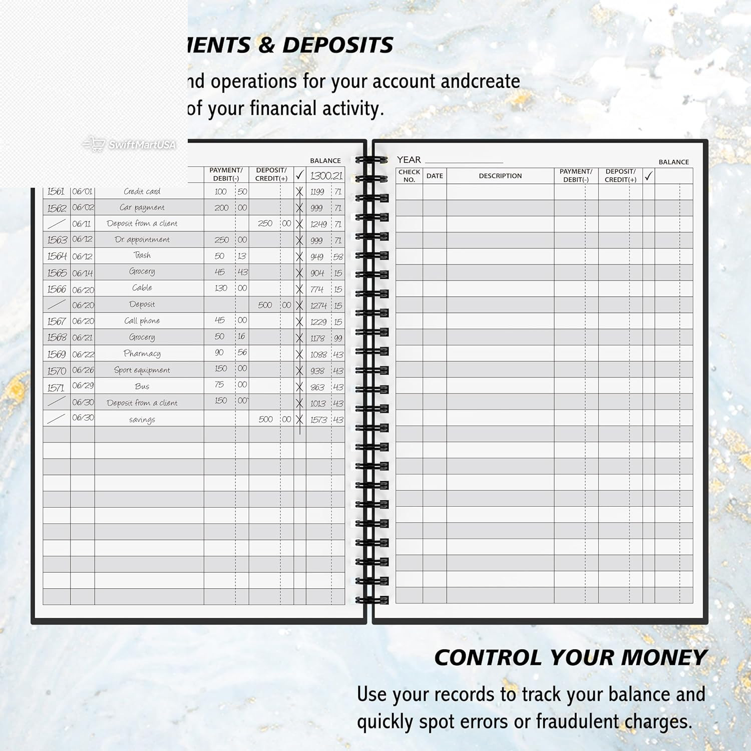 Accounting Ledger Book-A5 Check Register for Small Businesses5.8″ X 8.6″ (Black)