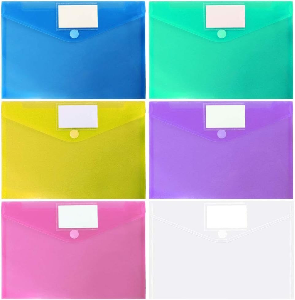 11 Pack Plastic Poly Filing Envelopes, Clear Document Folders US Multicolor