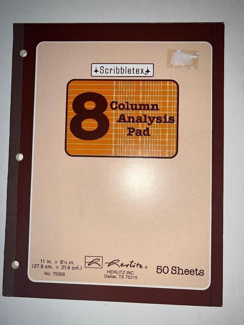 3 Scribbletex Column Analysis Pads, 8 Column Ledger, 8.5″ X 11″, (50 Sht /pad)