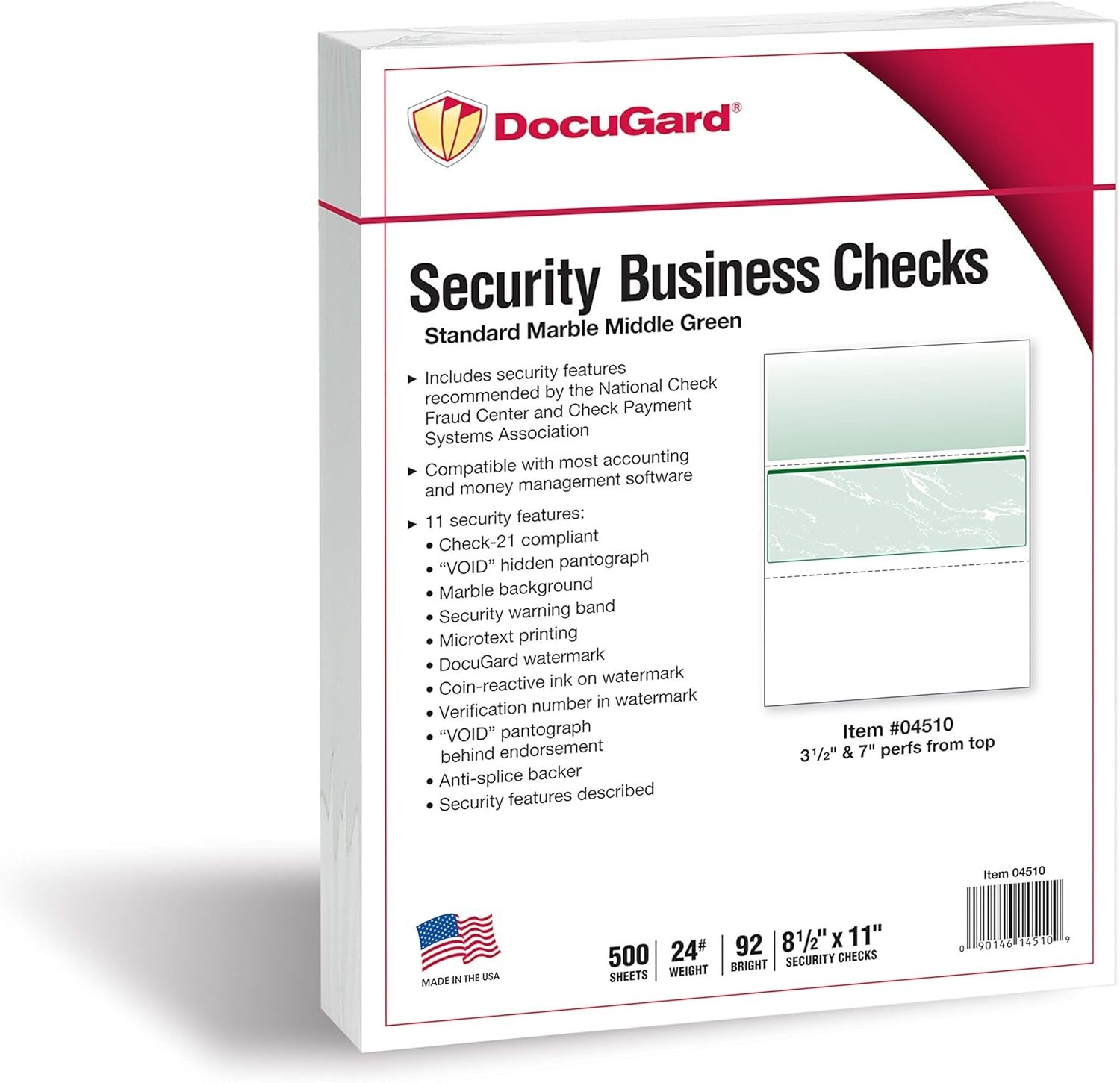 Eco-Friendly Green Marble Check Paper – Compatible with QuickBooks, 500 Sheets