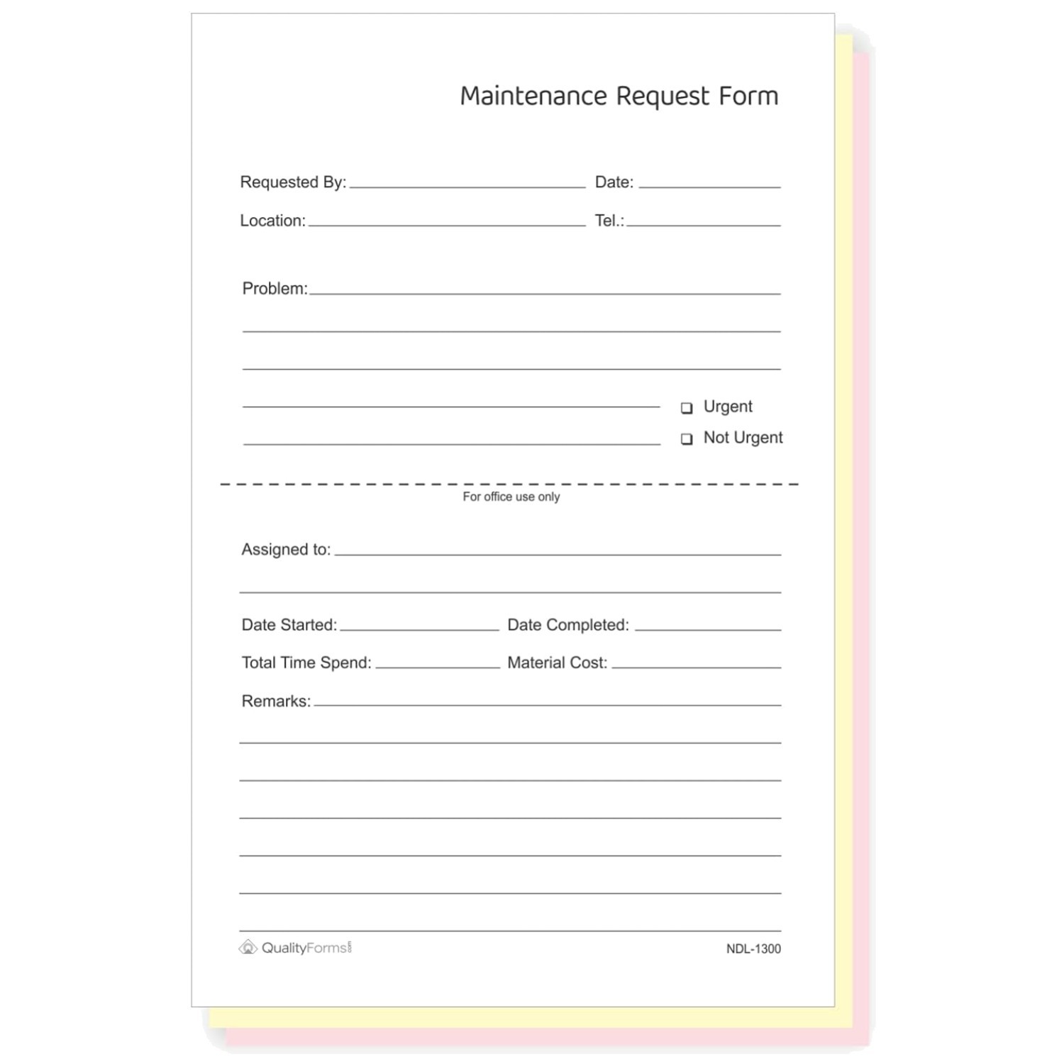 100 Sets Maintenance Request Forms – 3 Part NCR Carbonless