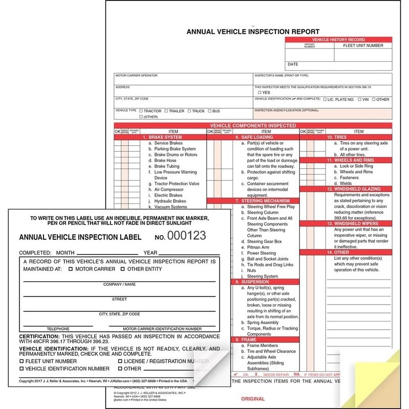 Annual Vehicle Inspection Forms & Labels Carbonless Snap-Out Durable Vinyl New