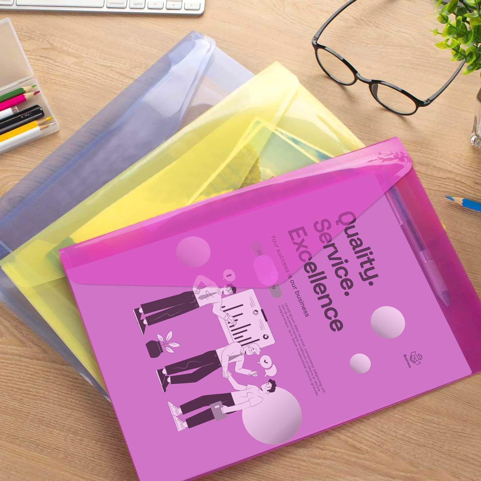 Sooez 12 Pack Plastic Envelopes File letter/a4/legal Sise, Assorted Colored