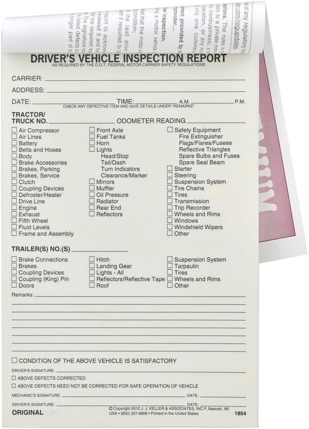 DVIR Vehicle Inspection Report Book – 31 Sets, Carbonless & Compliant