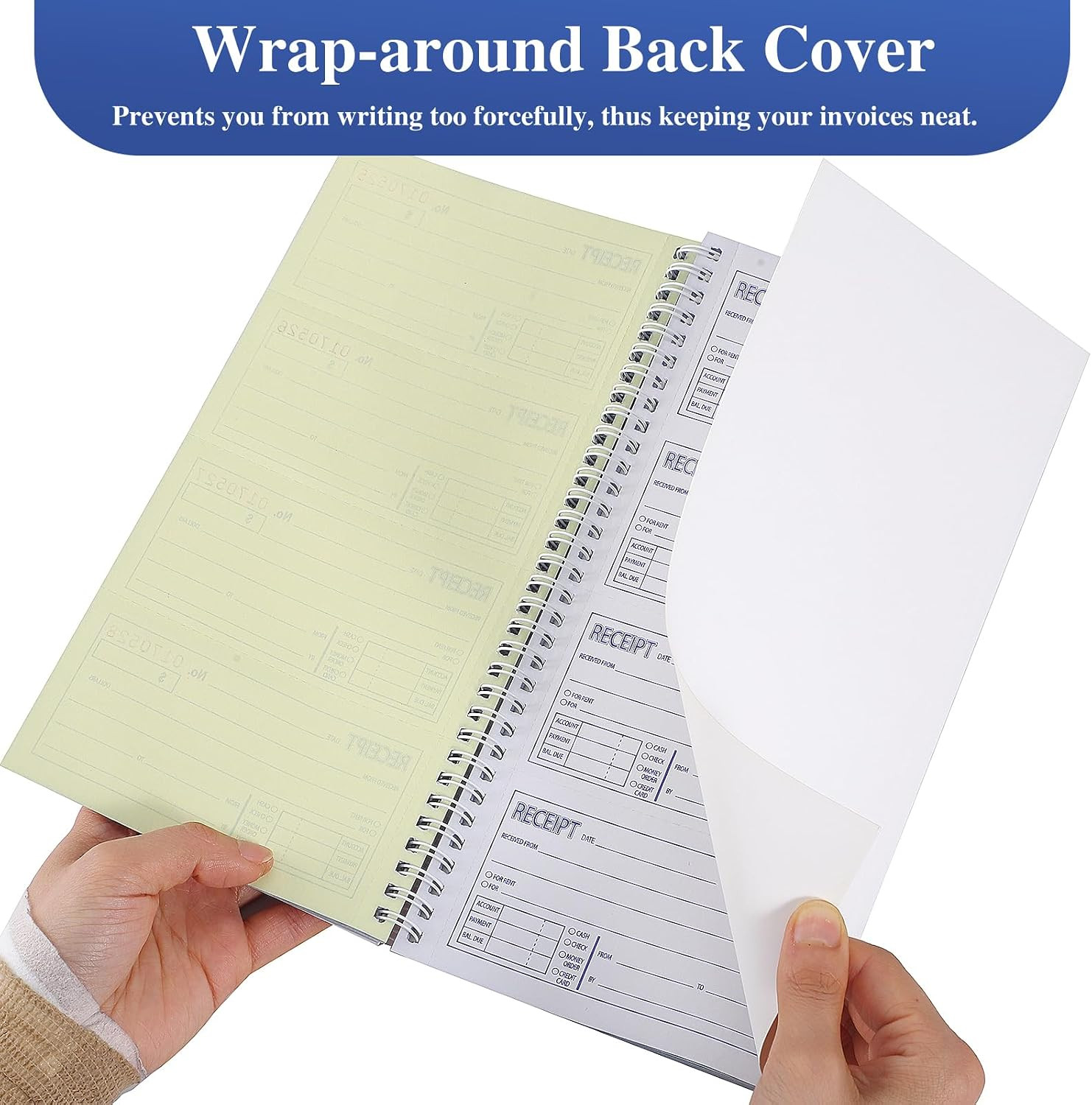 2 Pack Receipt Books with Carbon Copies, 3-Part Carbonless | 5.24″ X 11, , 100