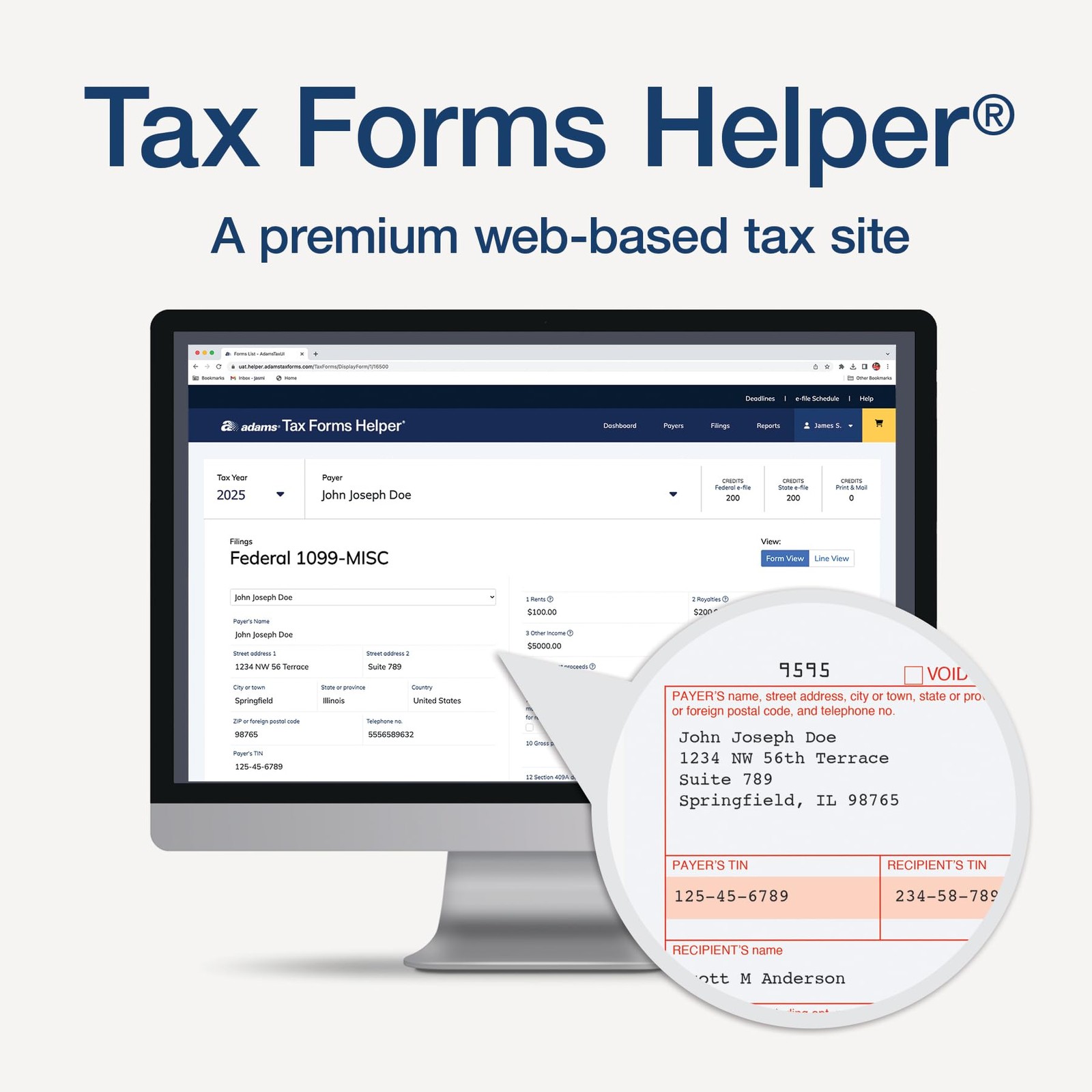 Adams 1099 MISC Forms 2025, 4-Part Kit for 50 Recipients, Includes 6 1096…