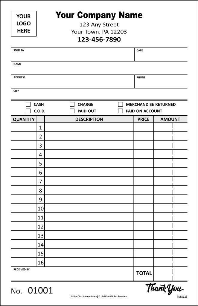 Custom Mid-Size Sales Forms / 3 Part Carbonless / 5.5″ x 8.5″ / TMG123