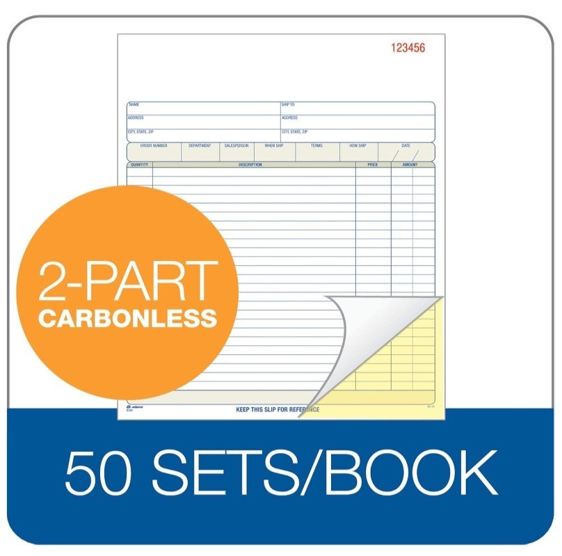 Adams Sales Order Book 2-Part Carbonless Invoice Receipt White Canary 50 Sets 1X