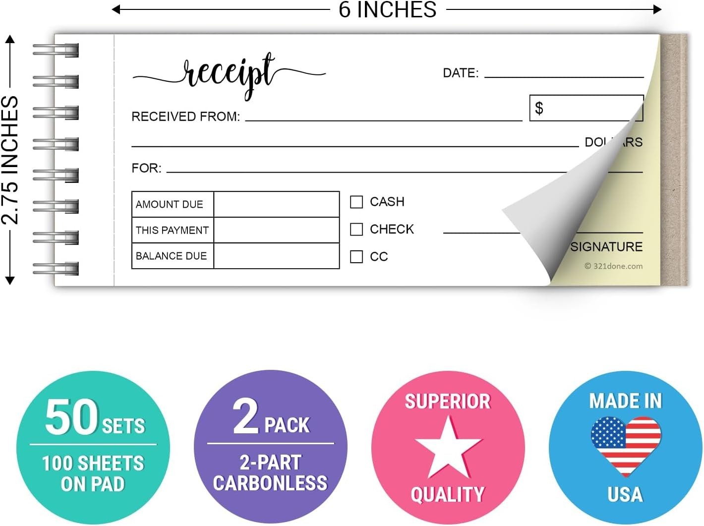 2-Pack Carbon Copy Receipt Book Set