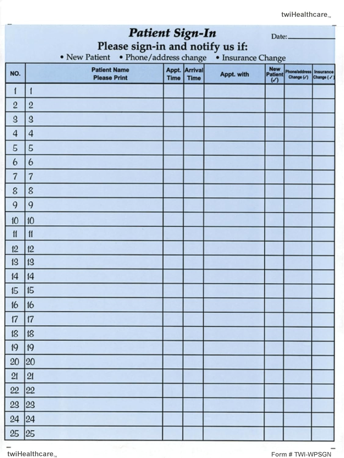 Patient Sign-In Sheets, 8-1/2″ X 11″ (Blue) Carbonless Form (3,125 Patient Label