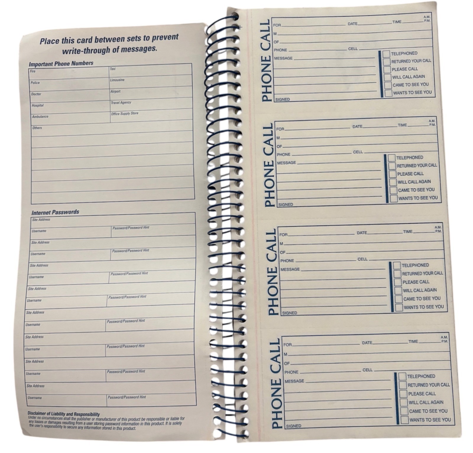 Adams SC1154D Phone Message Book 400 2-Part Carbonless Forms Spiral-Bound