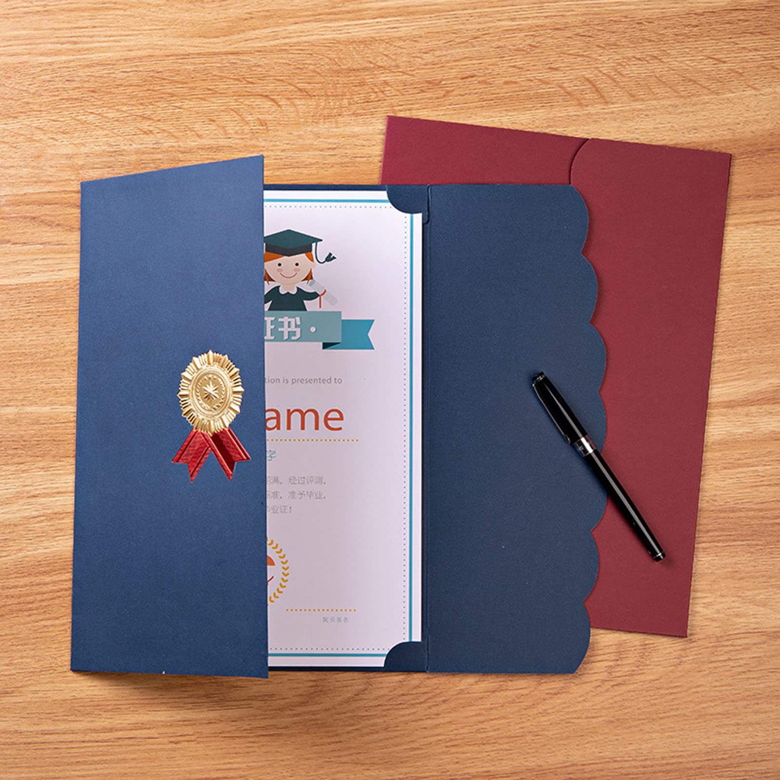 5Pack Tri Fold Certificate Holders for A4 Letter 12×8.6in, Wine Red