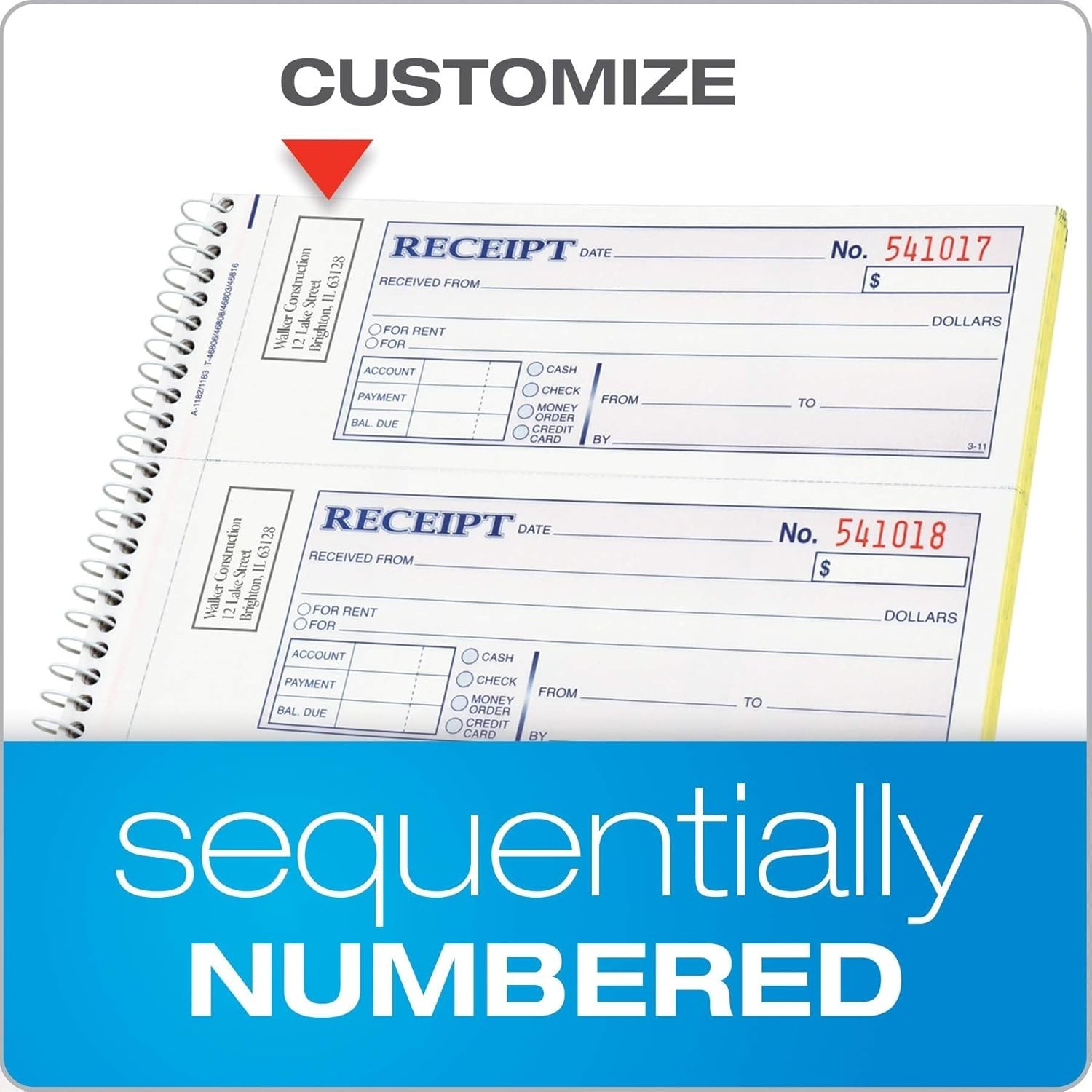 Money and Rent Receipt Book, 2-Part Carbonless, 7-5/8″ x 11″, Spiral Bound, 2…