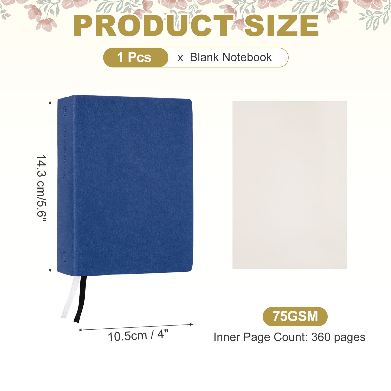 Blank Notebook, A6 Thick Journal Notebook, Dark Blue