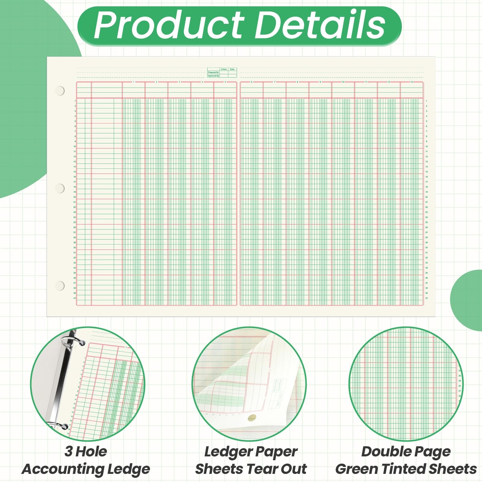gisgfim 13 Column Ledger Columnar Analysis Pad 3 Hole Green