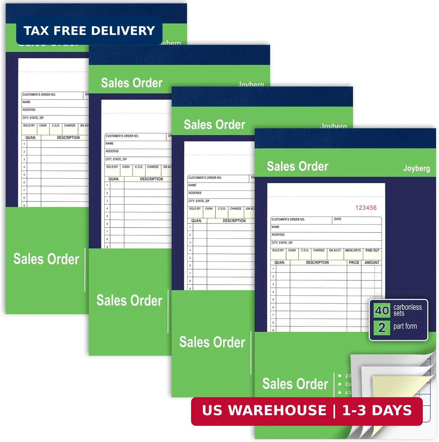 Joyberg 4 Pack Sales Order Book, 4.17inx7.2in Receipt Book with Carbon Copies, 2