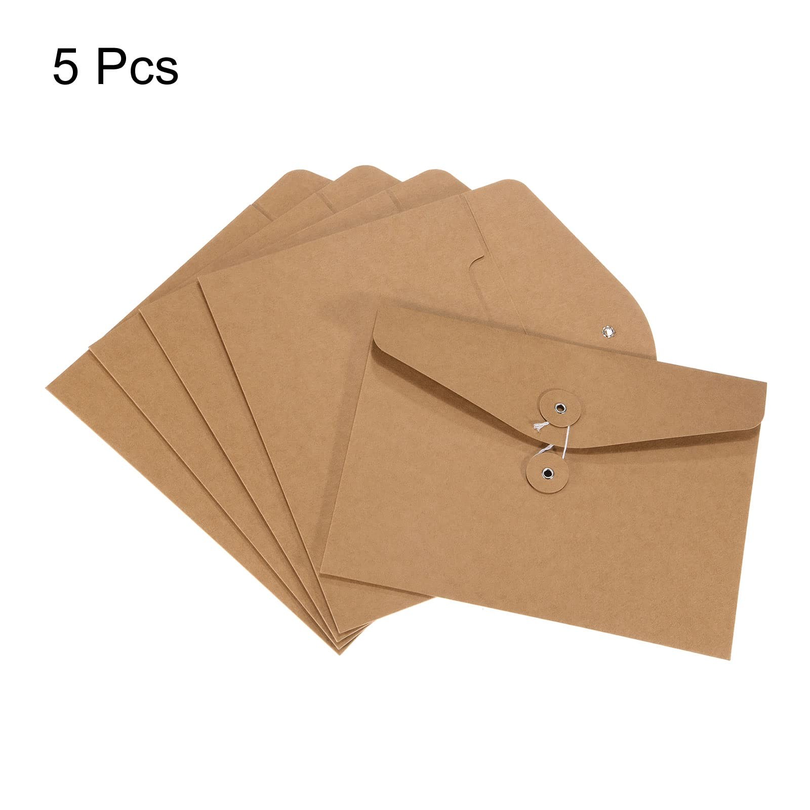 PATIKIL String Envelope File Folders 5 Pack A5 Size Document Medium, Brown